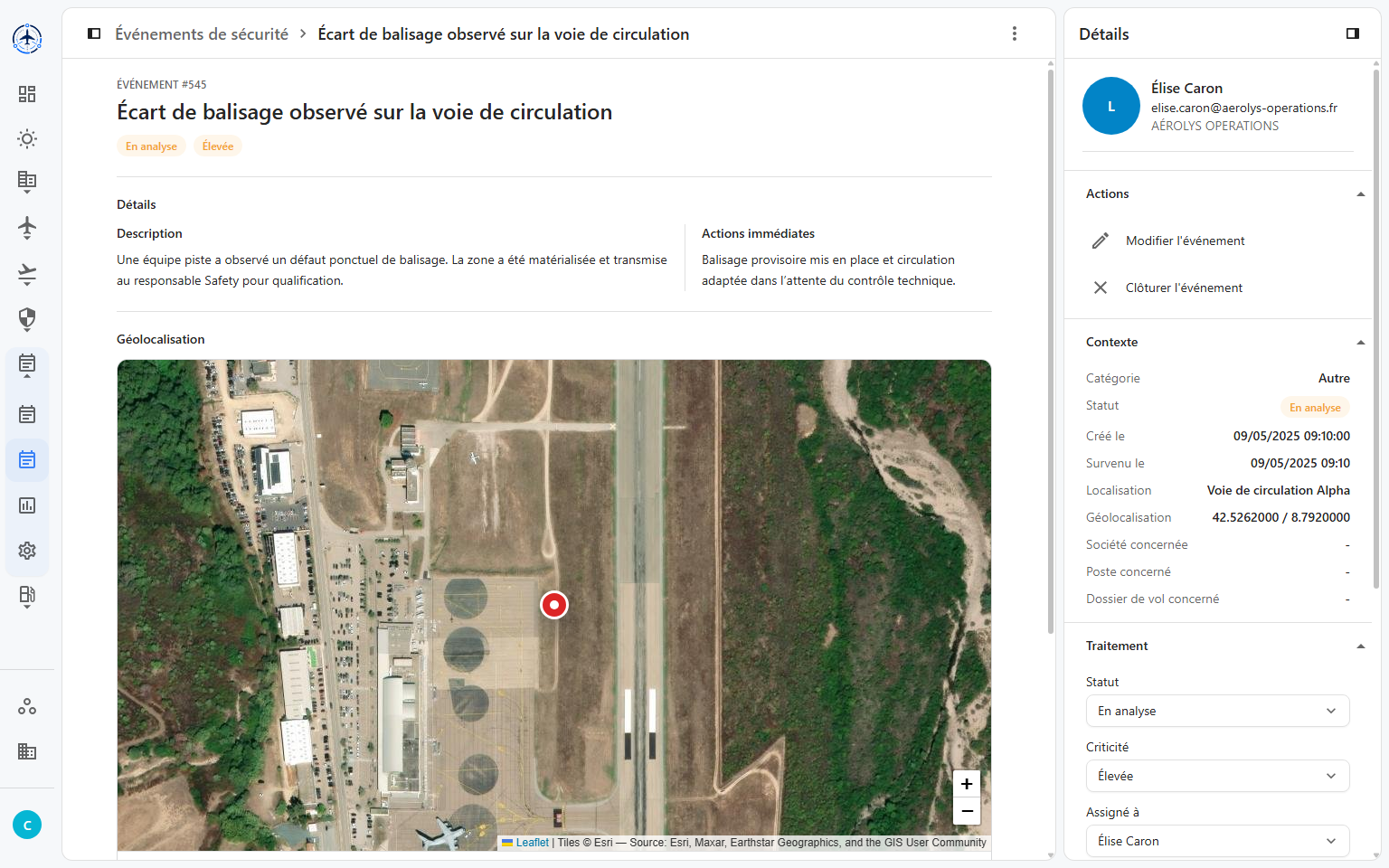 Suivi d’un événement Safety et de ses actions