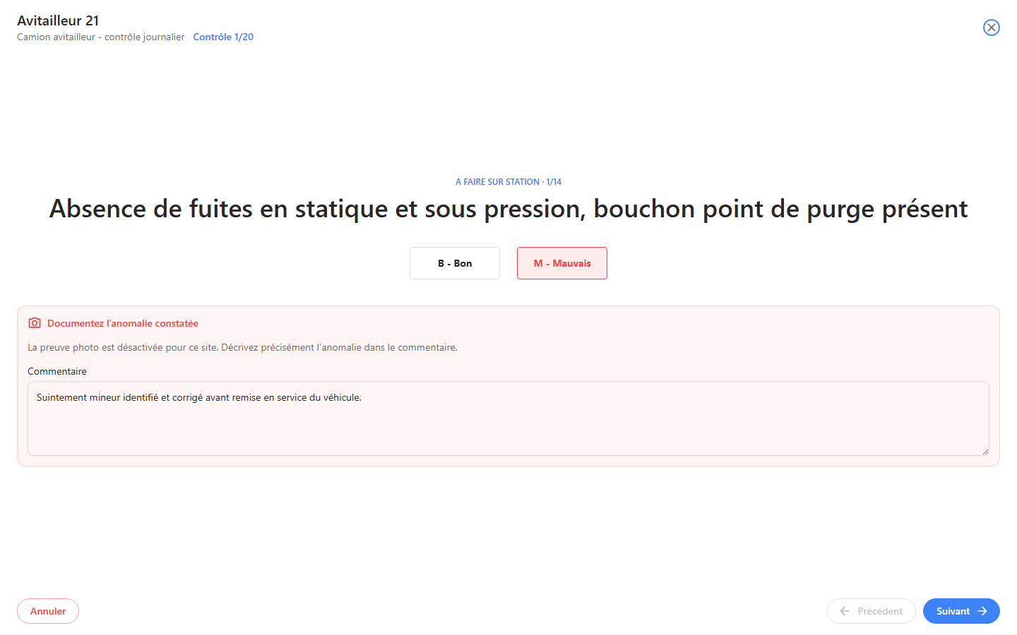 Anomalie constatée lors d’un contrôle matériel